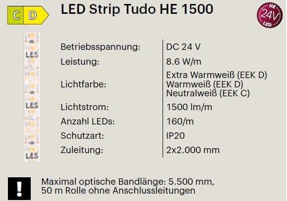 LED Band Tudo HE 24 Volt / 8,6 Watt und 1500 Lumen / Meter