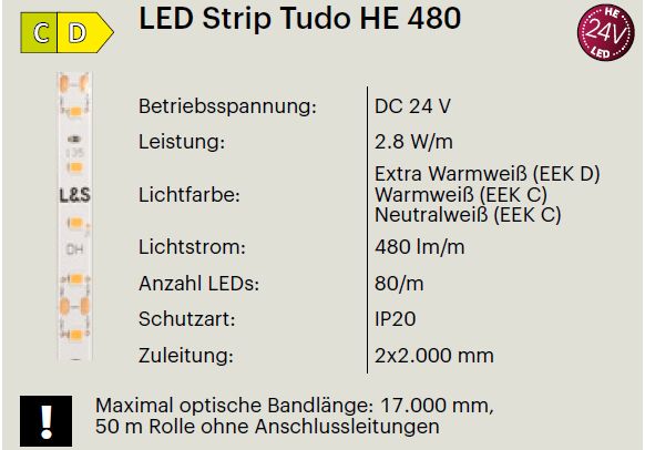 LED Band Tudo HE 24 Volt / 2.8 Watt und 480 Lumen / Meter