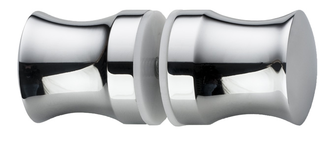 195_035_02_22 Duschtürknöpfe (Paar) Messing verchromt mit Griffmulde