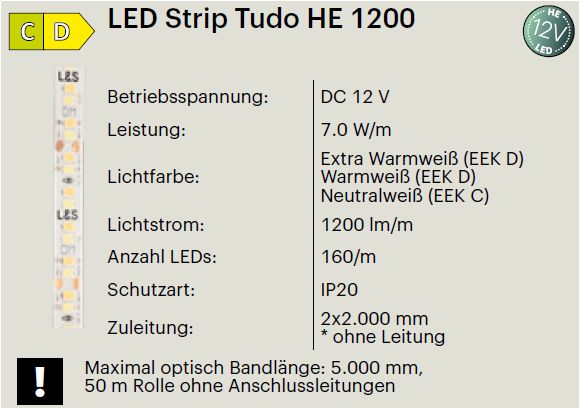 LED Band Tudo HE 12 Volt - 7,6 Watt - 1200 Lumen / Meter LED Band Tudo HE 12 Volt - 7,6 Watt - 1200 Lumen / Meter