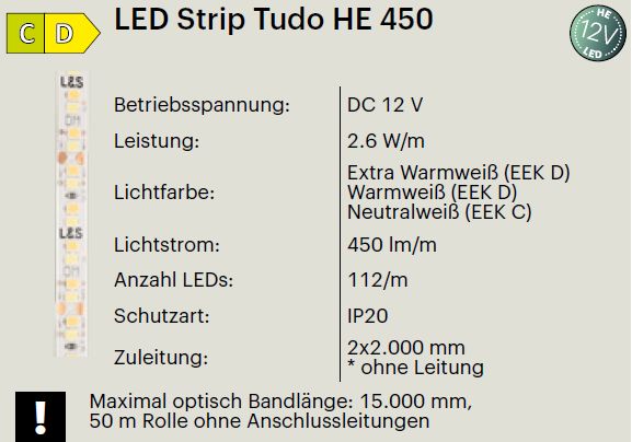 LED Band Tudo HE 12 Volt / 2,6 Watt - 450 Lumen / Meter