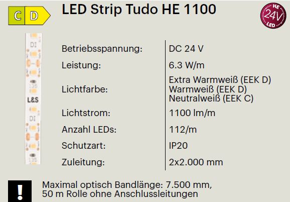 LED Band Tudo HE 24 Volt / 6,3 Watt und 1100 Lumen / Meter LED Band Tudo HE 24 Volt / 6,3 Watt und 1100 Lumen / Meter
