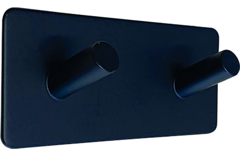 Garderobenhakenleiste Eisen Schwarz matt, mit 2 Haken zum Kleben Garderobenhakenleiste Eisen Schwarz matt, mit 2 Haken zum Kleben