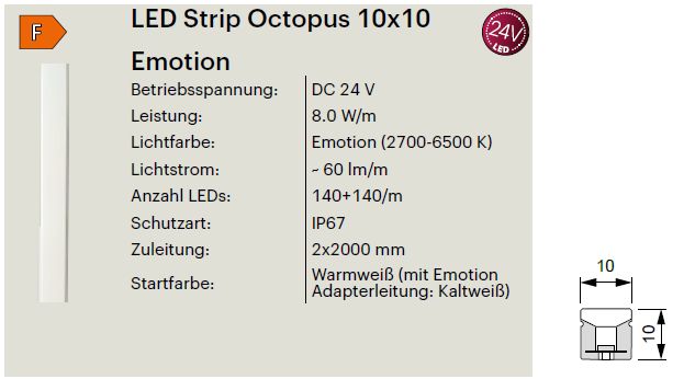LED Band Octopus Emotion 10x10mm, 24 Volt - 8,0 Watt / 60 Lumen / Meter LED Band Octopus Emotion 10x10mm, 24 Volt - 8,0 Watt / 60 Lumen / Meter